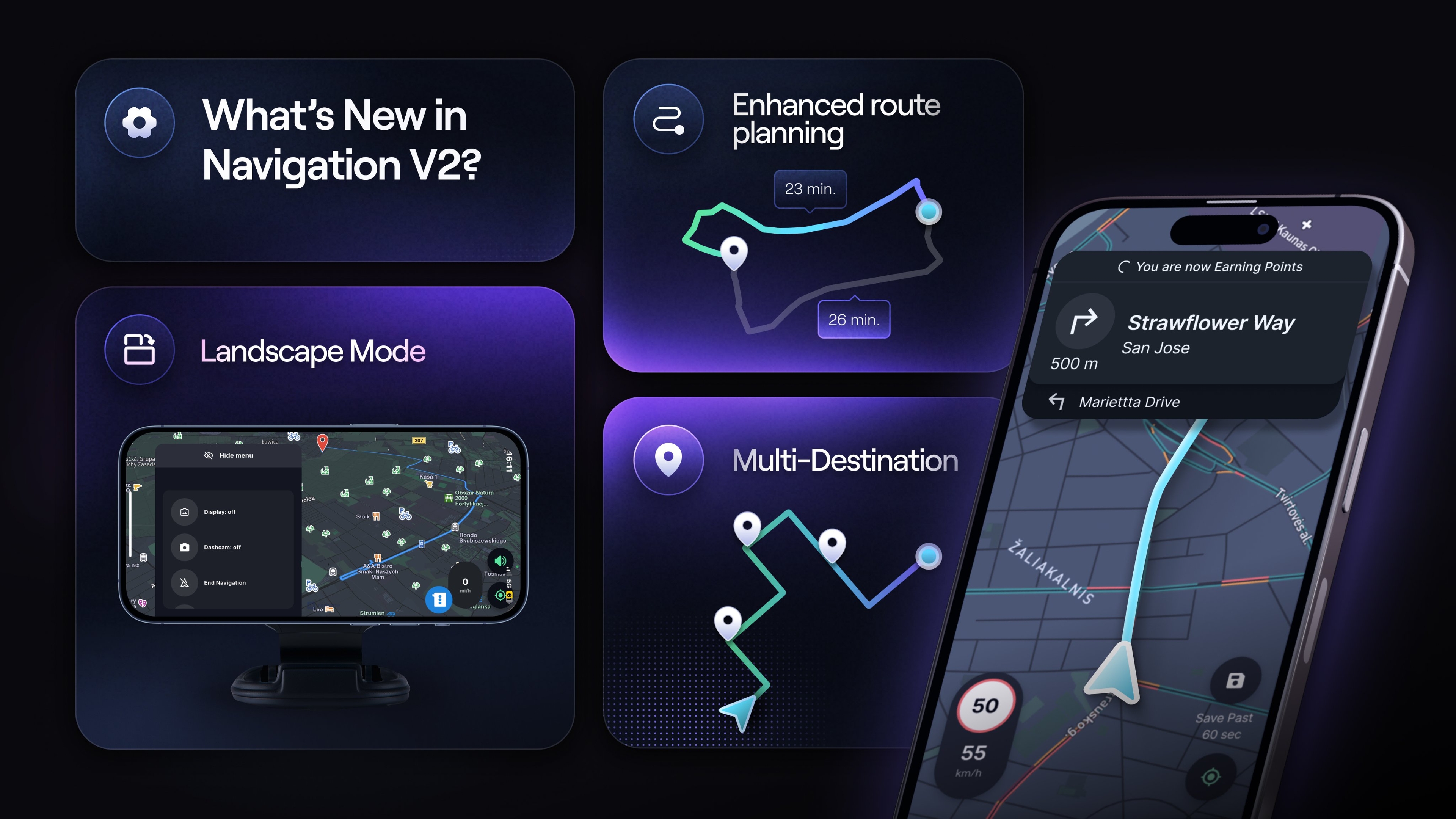 Drive& app in landscape mode showing privacy-first, DePIN-powered 